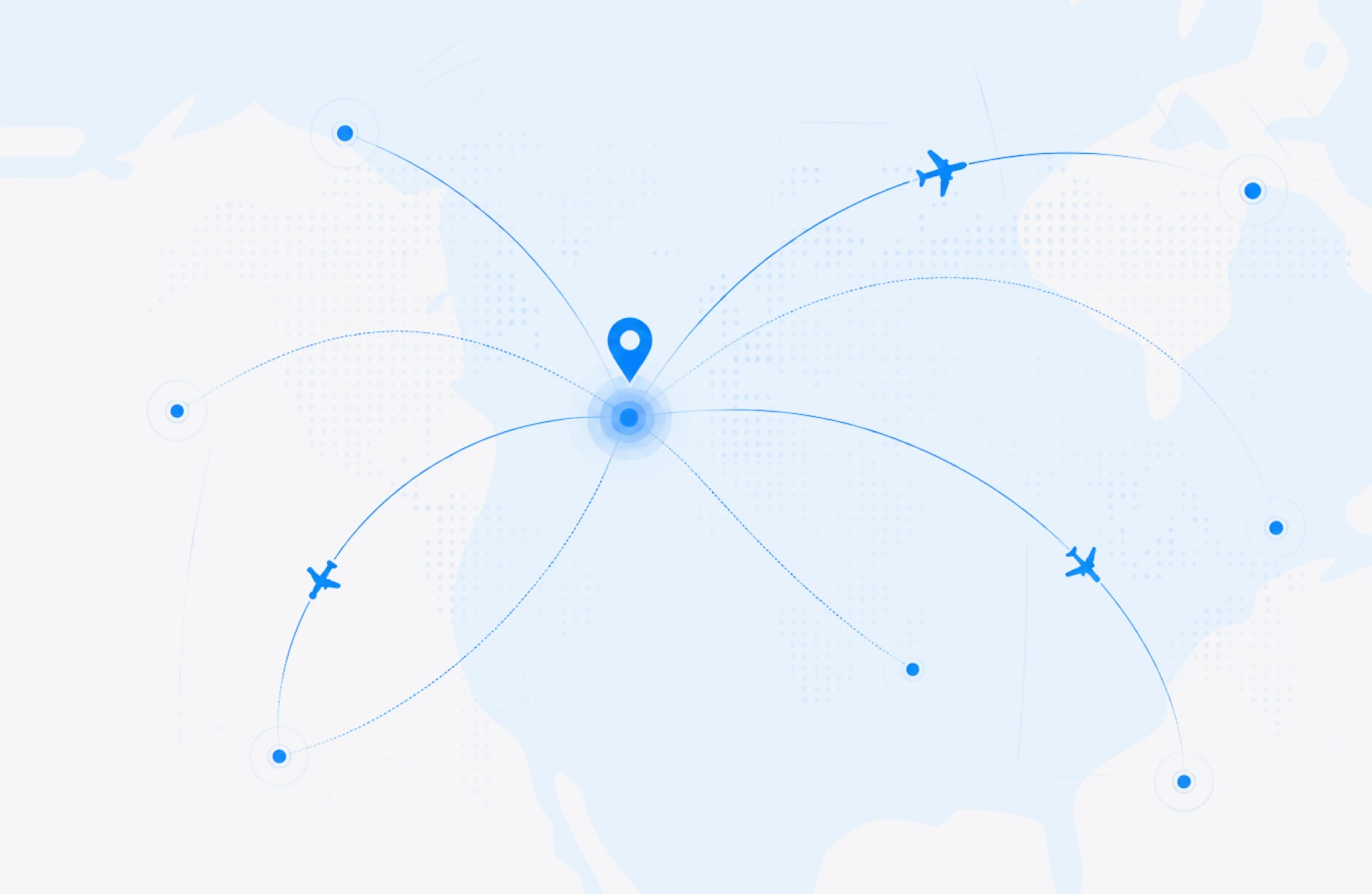 Flight routes radiating from the SimViz Labs headquarters in Phoenix